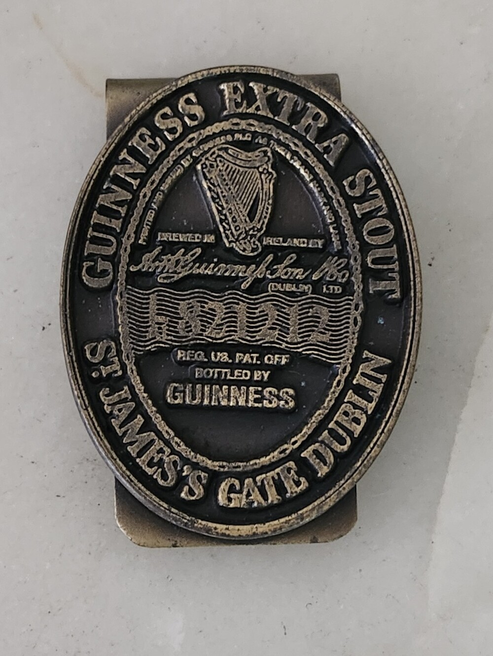 Guinness Extra Stout St. James Gate Dublin Money Clip in Black and Antique Gold